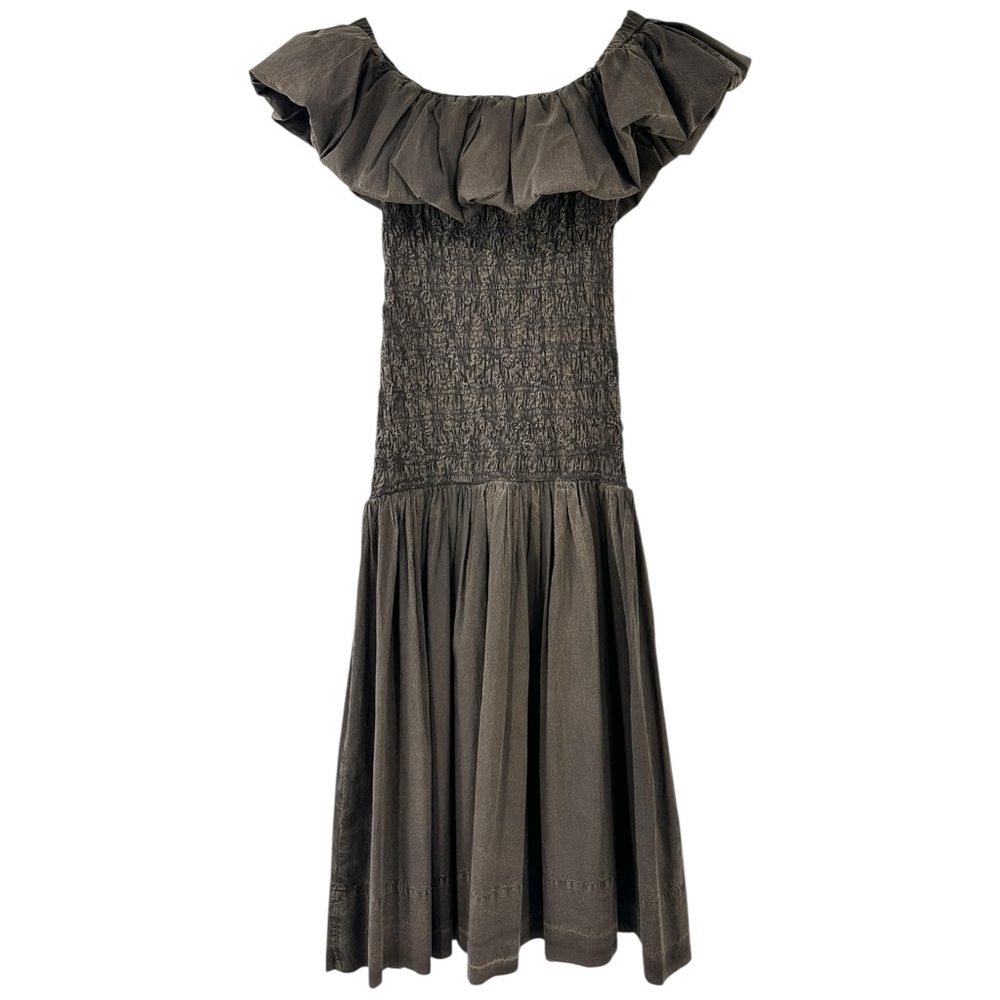 NWT Sea New York Juni Garment Dye Brown Smocked Bodice Off Shoulder Midi Dress - Picture 5 of 15